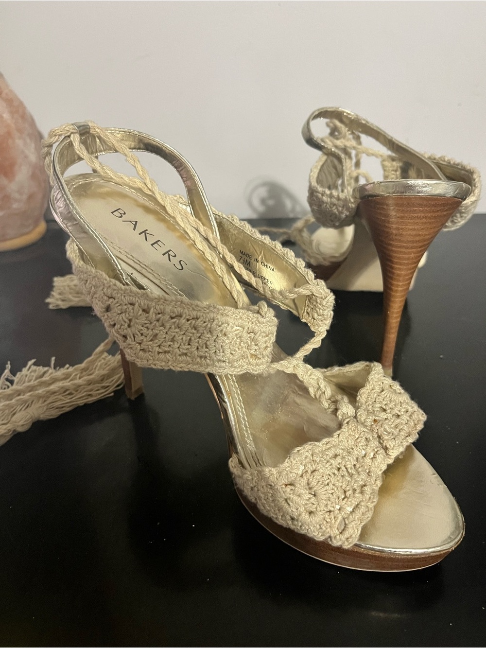 Bakers Beige Crochet Tie-Heel Sandals